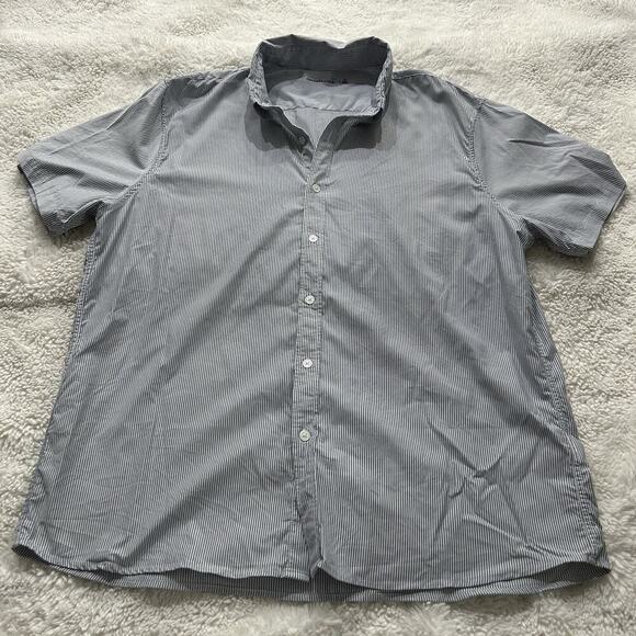 Abercrombie Fitch Shirt Mens XL Button Up Stripped Blue Open Collar Short Sleeve - Picture 2 of 6